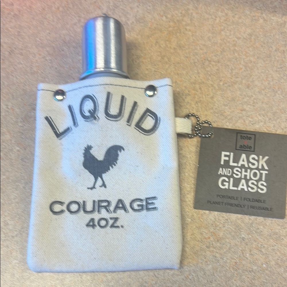 Tote+Able Flask and Shot Glass Liquid Courage 4oz Flask